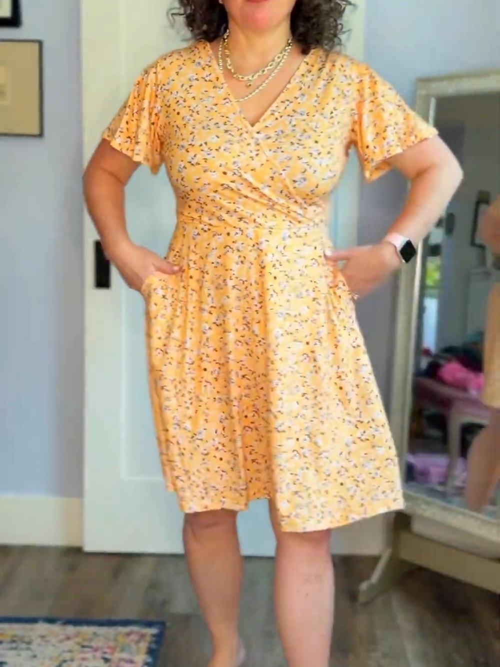 zeagoo Yellow Floral Wrap-Style Midi Dress